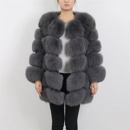 QIUCHEN PJ8100 Free Shipping Women Winter Real Fox Fur Coat Long Sleeves Detachable Sleeve Covered Button Full Pelt 201212