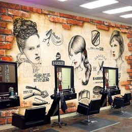 Custom 3D Wallpaper Retro Brick Wall Barber Shop Beauty Shop Background Wall Decor Personality Creative Photo Wall Papers Fresco