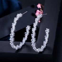 Luxury Hoop earring designer for woman 925 Silver Post AAA Cubic Zirconia Copper Jewellery Rose Gold Plated White CZ Earring Girls Women Valentines Day Gift