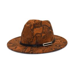 Autumn Winter Snake Pattern Jazz Fedora Hats Wool Felt Cap Wide Brim Chapeu Panama Hat For Men Women Hat