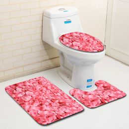 Non-slip Bathtub Rugs three piece toilet mats anti slip stairs tapes Red roses bathroom set rug bao accesorios de decoracin Y200407