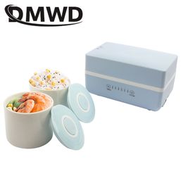 DMWD Electric Heating Lunch Box Mini Soup Stew Pot Rice Cooker Ceramic Meal Container Bento Lunchbox Porridge Food Warmer Heater 201015
