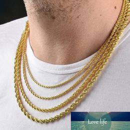 VANTAGE ROPE CHAINS NECKLACE TWISTED STAINLESS STEEL GOLD TONE FREE ALLERGIC 3MM/4MM/6MM MEN PUNK JEWELRY