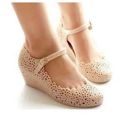 Hot Sale-Jelly Shoes Beach Sandals Hollow Out Mary Jane Wedges Shoes 2 Colors