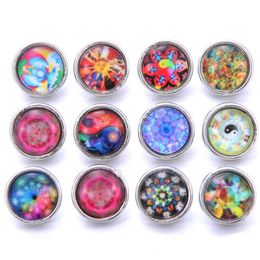 10pcs Lot Mixed Patterns Colorful Flowers 12mm Glass Snap Button Jewelry Faceted Glass Snap Fit Snap Earrings Bracelet Necklace H jllKMs