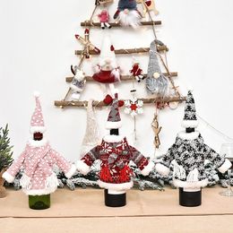 new Christmas table decoration cloth art champagne wine bag knitting scarf clothing set Christmas wine bottle cover T2I51574