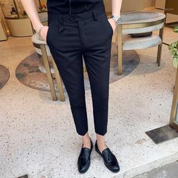 British Style Summer Formal Pants for Men 2020 Simple Solid Business Dress Pants Men Ankle Length Slim Fit Trousers 3Colors1