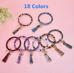 18 Colours Leather Tassel Keychain Bracelet Bangle Key Holder Key Chain Ring Leather Wrap Sunflower Key Ring Bangle Chains Wristlet EEC2730