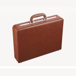 Briefcases Mens Laptop Briefcase Business Notebook Brief Case Genuine Leather Cowhide Password Brown/Black1