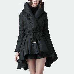 DMLFZMY Loose style black pleated long back down cotton new hooded long sleeve warm ladies coat fashion autumn and winter 201031