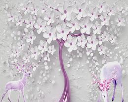 Beibehang Custom wallpaper beautiful wedding room white flowers 3d embossed TV background wall home decoration