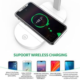 15W LED Desk Lamp with phone Wireless Charger USB Charging Port Dimmable Eye-Caring Office Lamp for Work Folding Design