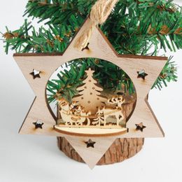 Christmas Decorations 3 Pcs European Hollow Snowflakes Wooden Pendants Rustic Tree Hanging Ornament Home Party Decor Dropship /d1