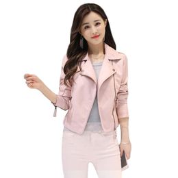 Faux Leather Jacket Women Pink Plus Size PU Coat New Autumn Fashion Korean Short Slim Moto Leather Clothing Feminina LD1206 210201