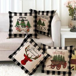 Christmas Pillow Covers Plaid Linen Throw Pillow Case Printed Sofa Cushion Cover Home Office Decoration Supplies 37 Designs YG800