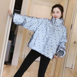 2020 Autumn and Winter New Korean Snowflake Bright Face Down Cotton Padded Jacket for Women Loose Thickened Parka Coat Female T200828