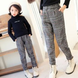 Girls Plaid Trousers Kids Spring Mid Waist Regular Full Leggings Children Autumn Casual Straight Trousers - LJ201019