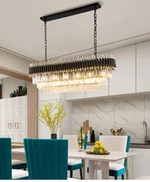 Modern Crystal Chandelier For Dining Room Luxury Kitchen Island Hanging Lighting Fixtures Black LED Cristal Lustres