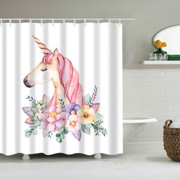 Colourful Cartoon Unicorn Flamingos Waterproof Shower Curtains Polyester Fabric High Quality Mildew Resistant Bathroom Curtains T200711