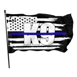 K9 Thin Blue Line Police Flags Banners 3' x 5'ft 100D Polyester High Quality Vivid Colour With Two Brass Grommets