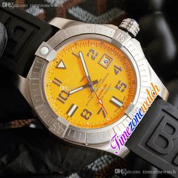 New V17319101 Date Titanium Steel Case Automatic Mens Watch Number Markers Yellow Dial Balck Rubber Strap Timezonewatch TWBRE C98a2