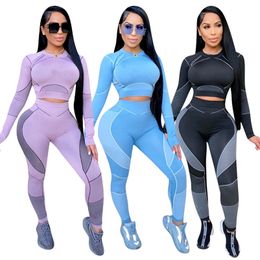 Womens sportswear long sleeve hoodie outfits two piece set jogging sport suit sweatshirt tights sport suit women tops pants suit klw5506