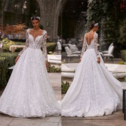 Floral Spring Wedding Dresses Long Sleeves Full Appliqued Lace Bridal Gown Gorgeous Custom Made Robes De Mariée