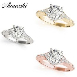 AINUOSHI Solid Silver White Gold Yellow Gold Rose Gold Color Round Cut 0.5ct Halo Bridal Rings Lady Engagement Silver Ring Gifts Y200106