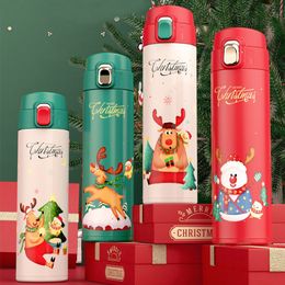Wholesale 16oz Christmas Unisex Adult Kids Bottles Gifts Double Wall Santa Claus Elk Insulate Stainless Steel Drinking Flask