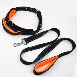 Dog Collar Leash Set Mesh Breathable Adjustable Collars S/M/L Nylon High quality strong handle traction Leash Dogs accessories LJ201111