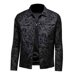 Luxo Flocking Bomber Jaqueta Homens Outono Negócios Casual Slim Lapel Único Vestido Breasted Casaco Social Street Wear 220301