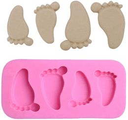 3D Feet Print Silicone Mould, Baby Shower Party Footprint Fondant Cake Baking Molds for Pudding Chocolate Sugarcraft, Decorating Tool 1222261