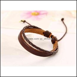 Charm Bracelets Jewellery Wholal Fashion Handmade Wristbands Truth Black Adjustable Leather Bracelet For Men Drop Delivery 2021 6Bwxd