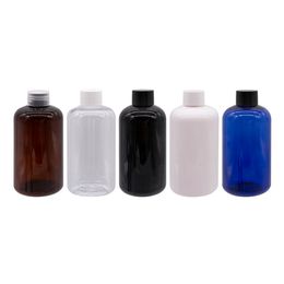 Wholesale 20pcs 250ml black Empty Cosmetic Packaging Shampoo Liquid Soap Bottles Blue Container With Screw Lid PET Bottle