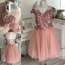 A Line 3D Floral Appliqued Flower Girl Dresses Cap Sleeve Lace Up Beaded V Neck Pageant Gowns Girls Birthday Party Dress