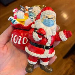 Christmas Quarantine Ornaments DIY Survivor Family Red Santa Claus With Face Masks Christmas Tree Hanging Pendant Xmas Decorations Toy New