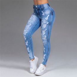 Large Size High Waist Ripped Distressed Mom Jeans for Women Fall Winter Spandex Vintage Pencil Denim Pants Boyfriend Jeans 201223