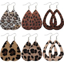 Classic Imitated Leopard Skin Earrings Big Water Drop Dangle Earrings Bohemia Statement Big TearDrop Leather Earring Party Favor RRA3774