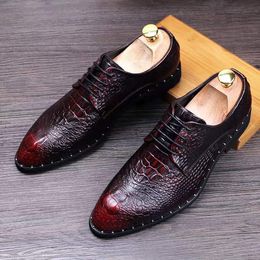 Men's Dress Shoes luxe brand l Crocodile wear leather shoe men real skin English sharp increase wedding shoes young hairdresser