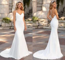 Boho Spaghetti Straps Mermaid Wedding Dresses 2021 Sexy Criss Cross Backless Bridal Gowns Sweep Train AL8290