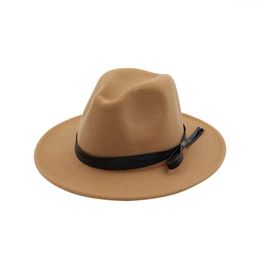 Wool Trilby Hat Felt Panama Fedora Jazz Sun Beach Style with Black Leather Band for Man Women Gambler Fedoras Cap