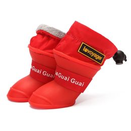 4pcs/Set Dog Rain Boots Waterproof Dog Rain Shoes Fleece Lined Adjustable Rubber Pet Snow Boots for Small Medium Dogs Anti-Slip LJ201130