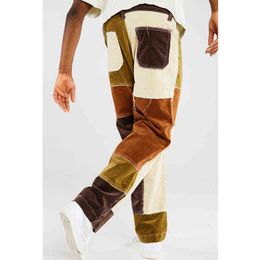 Vintage 2021 Men Straight Leg Denim Pants Patchwork Men Stitching Straight leg Trouser Retro Loose Pants for Men H1223