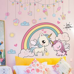 [SHIJUEHEZI] Cartoon Animals Wall Stickers DIY Rainbow Unicorn Horse Wall Decals for Kids Rooms Baby Bedroom Home Decoration 201106