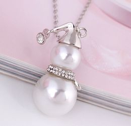 Snowman Pendant Necklace Pearl Christmas Pearl Necklace