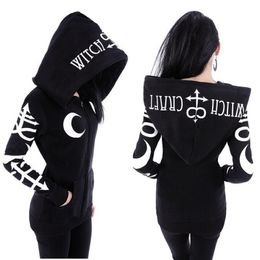 Gothic Punk Print Hoodies Sweatshirts Women Long Sleeve Jacket Zipper Coat Autumn Winter Female Casual Hoodie Oversized Hood 201104