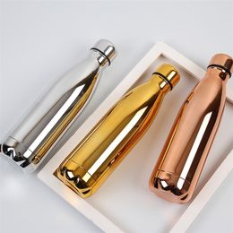 Customize Stainless Steel Water Bottle Rose Gold Thermos Vacuum Flask Insulated Cold Cup Leak-proof Sport Drink Bottle Mug 201221