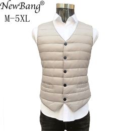 NewBang Brand 7XL 8XL Lager Size Men's Suit Vest Warm Liner Ultra Light Down Vest Men Portable V-neck Sleeveless Without Collar 201114