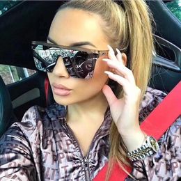 Occhiali da sole quadrati oversize Moda donna Flat Top Big Pink Black Clear Lens One Piece Female Gafas Shade Mirror1