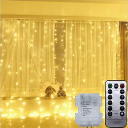 Battery powered 3X3M 300 leds Copper LED curtain string light Waterproof flexible indoor outdoor fairy decoration 8 Modes Y200903